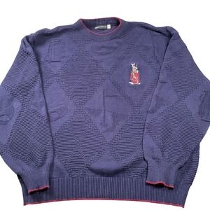 Vintage Neiman Marcus Men's‎ Navy Golf Embroidered Cotton Sweater